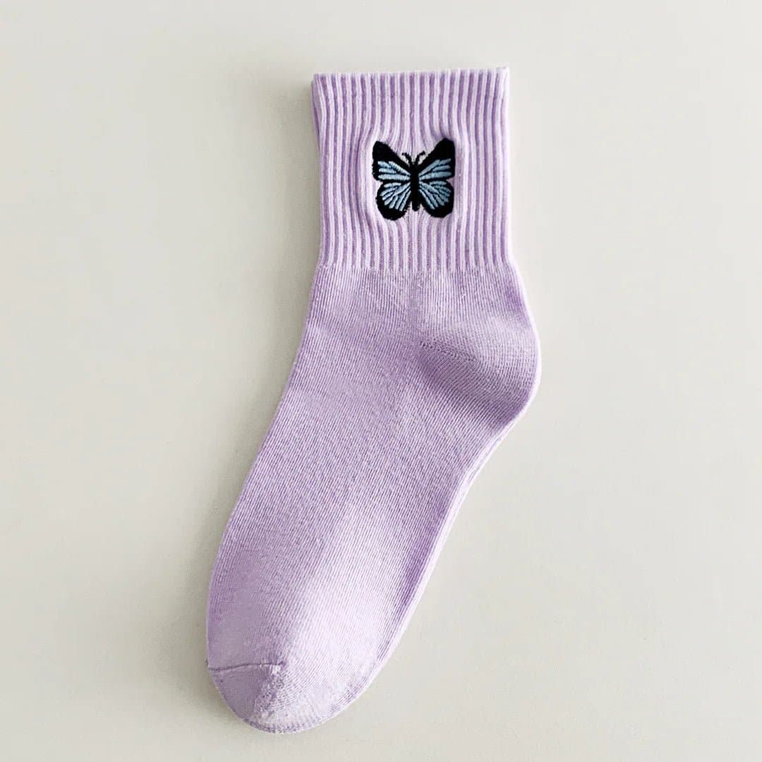 Colorful Butterfly Embroidery Socks - Wandering Woman
