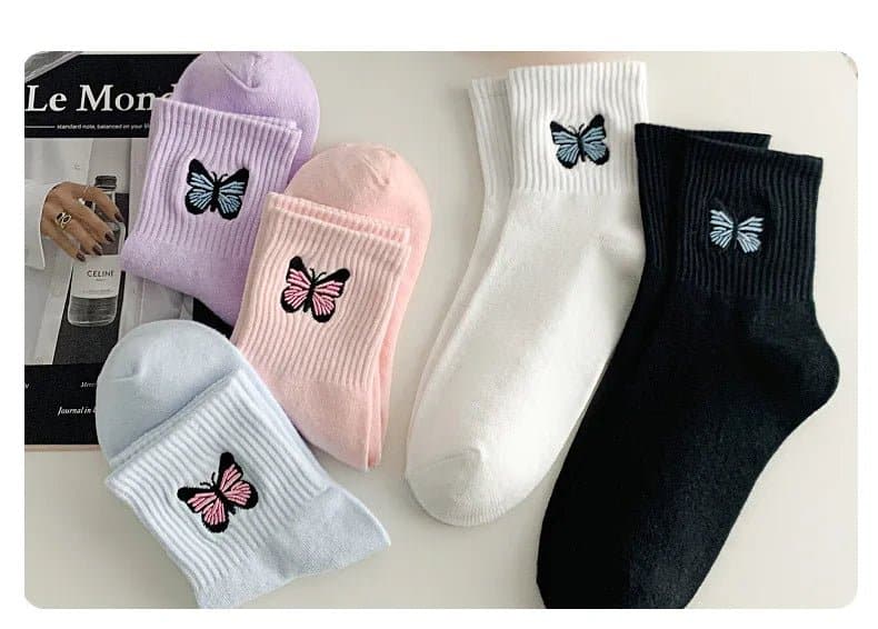 Colorful Butterfly Embroidery Socks - Wandering Woman