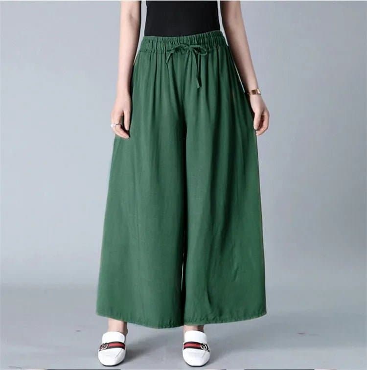 Cool Thin Wide Leg Pants - Casual Mid-Age Women's Drawstring Solid Blended Cotton Linen Pants by Asyabuykal - Wandering Woman