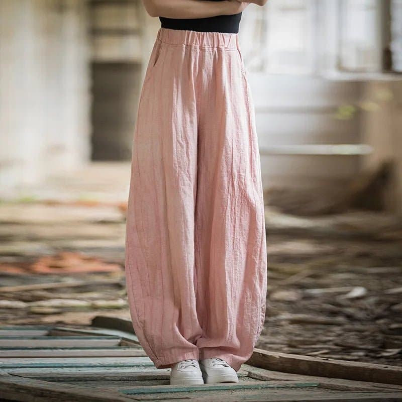 Cotton Linen Baggy Cargo Pants - Casual Loose Fit Twill Bloomers for Women - Wandering Woman