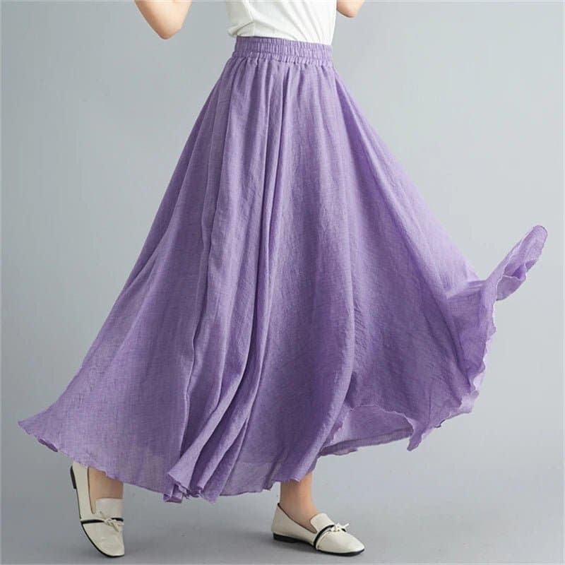 Cotton Linen Flared Maxi Skirts - Wandering Woman