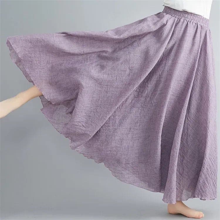Cotton Linen Flared Maxi Skirts - Wandering Woman