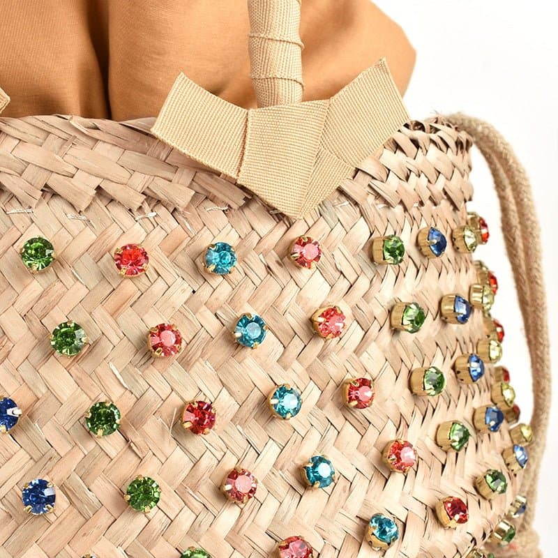 Crystal Embellished Woven Tote Bag - Wandering Woman