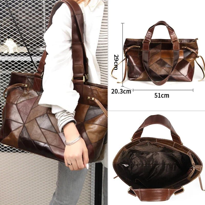 Designer Leather Shoulder Bags - Genuine Cow Leather - Casual Tote - Wandering Woman