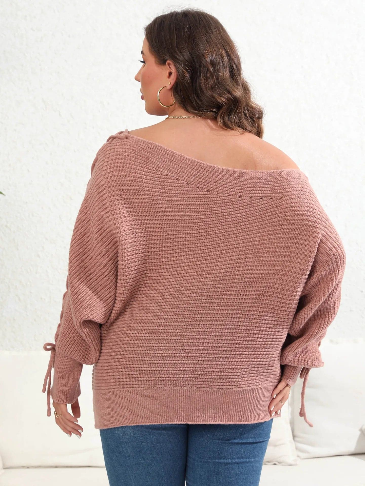 Diagonal Collar Lace Up Sweater - Wandering Woman