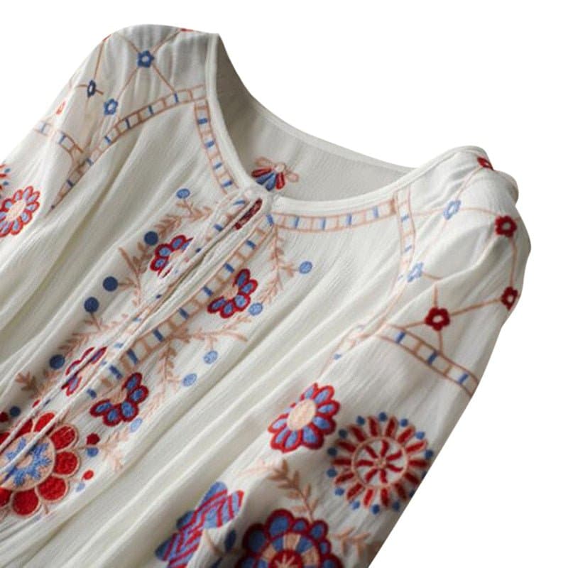 Elegant Cotton Embroidery White Maxi Dress - Wandering Woman