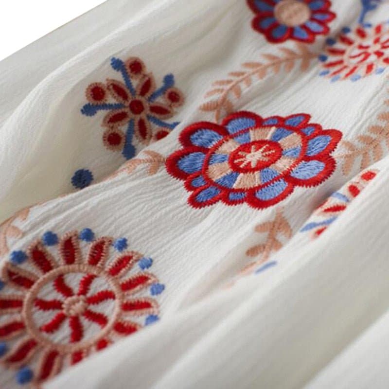 Elegant Cotton Embroidery White Maxi Dress - Wandering Woman