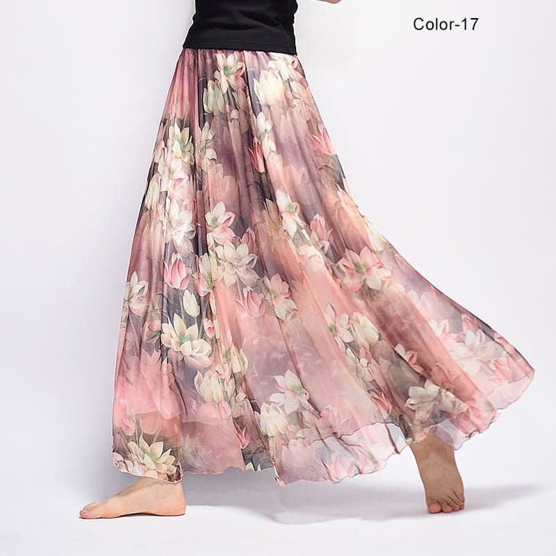 Elegant Florals Chiffon Long Skirt - Wandering Woman