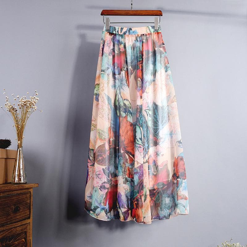 Elegant Florals Chiffon Long Skirt - Wandering Woman