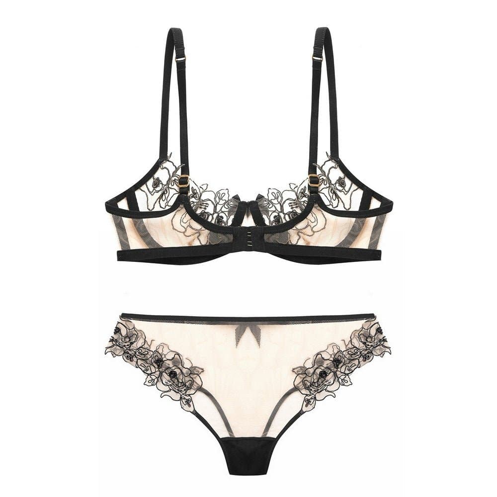 Embroidered Bra and Pantie Set - Wandering Woman