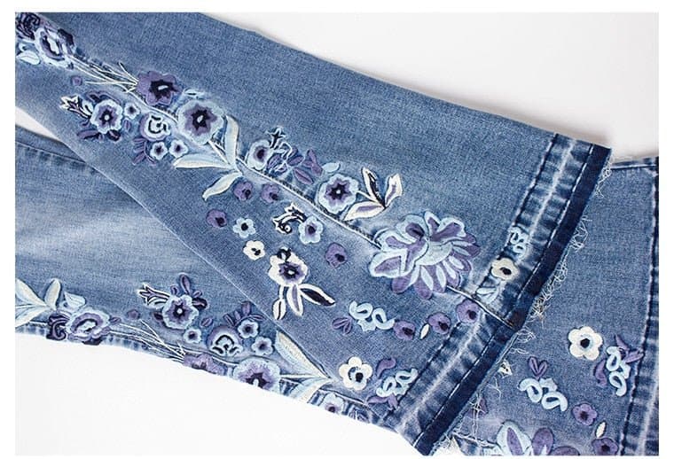 Embroidery Flare Denim Jeans - Wandering Woman