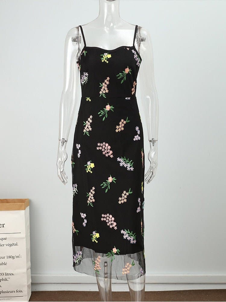 Embroidery Floral Print Dress - Wandering Woman