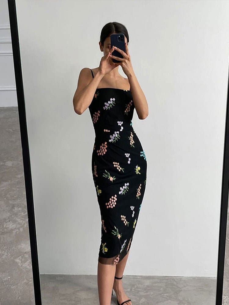Embroidery Floral Print Dress - Wandering Woman