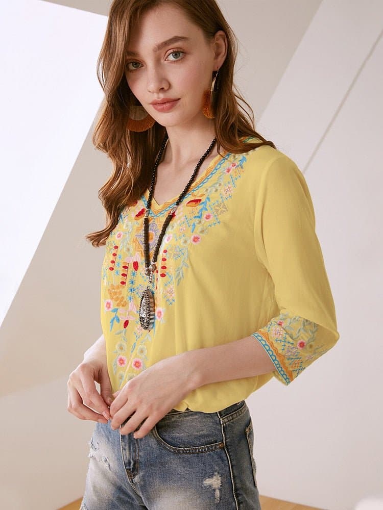 Floral Embroidery Mexican Blouse - Wandering Woman