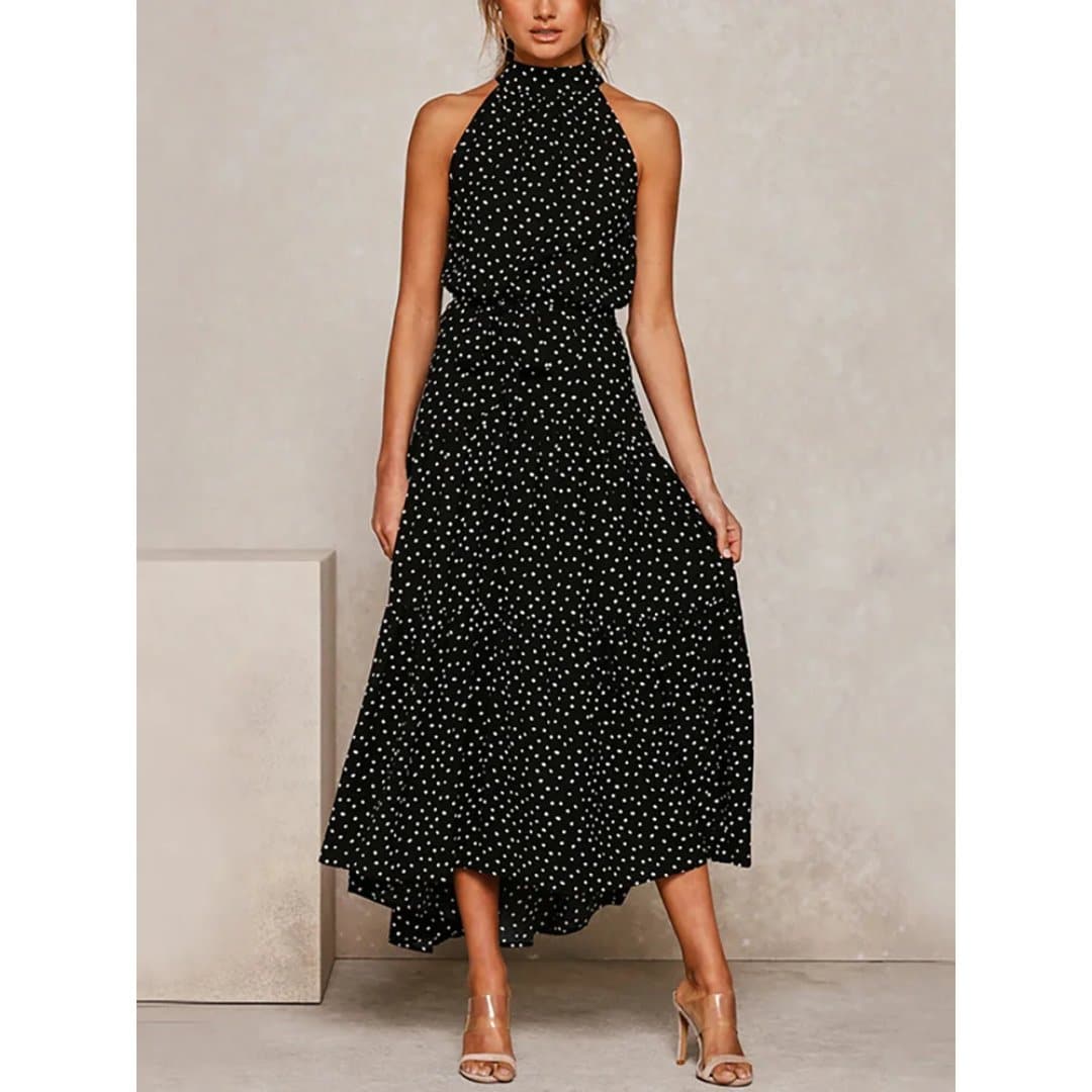 Floral Print Halter Dresses with Ankle-Length Silhouette - Wandering Woman