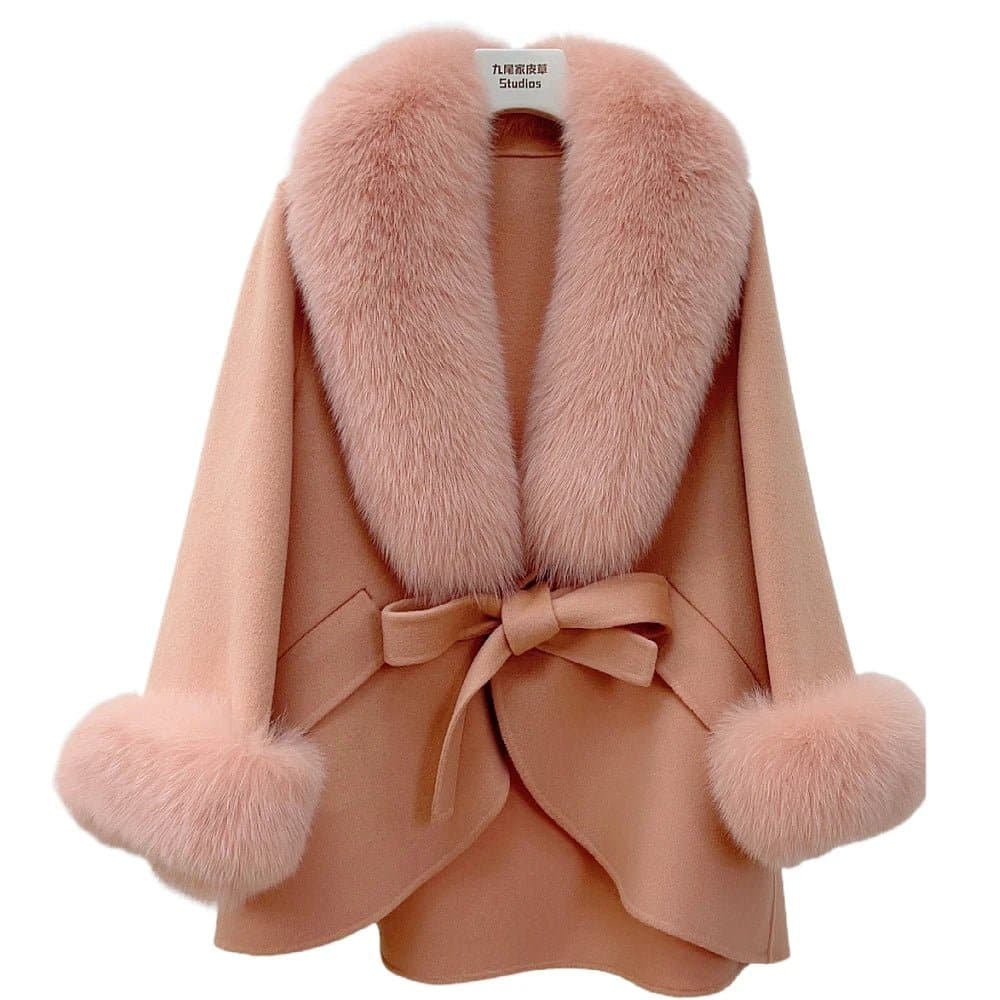 Fox Fur Cotton Cashmere Coat - Wandering Woman