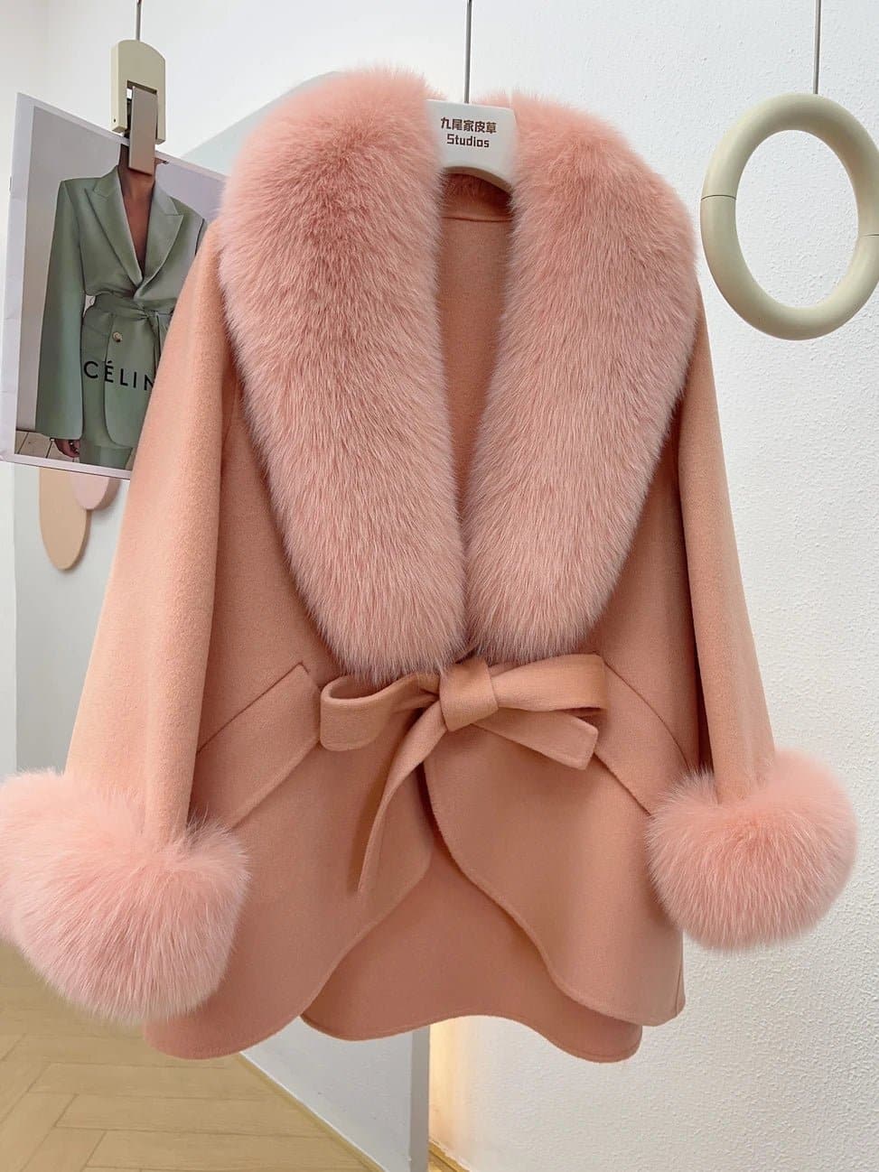 Fox Fur Cotton Cashmere Coat - Wandering Woman