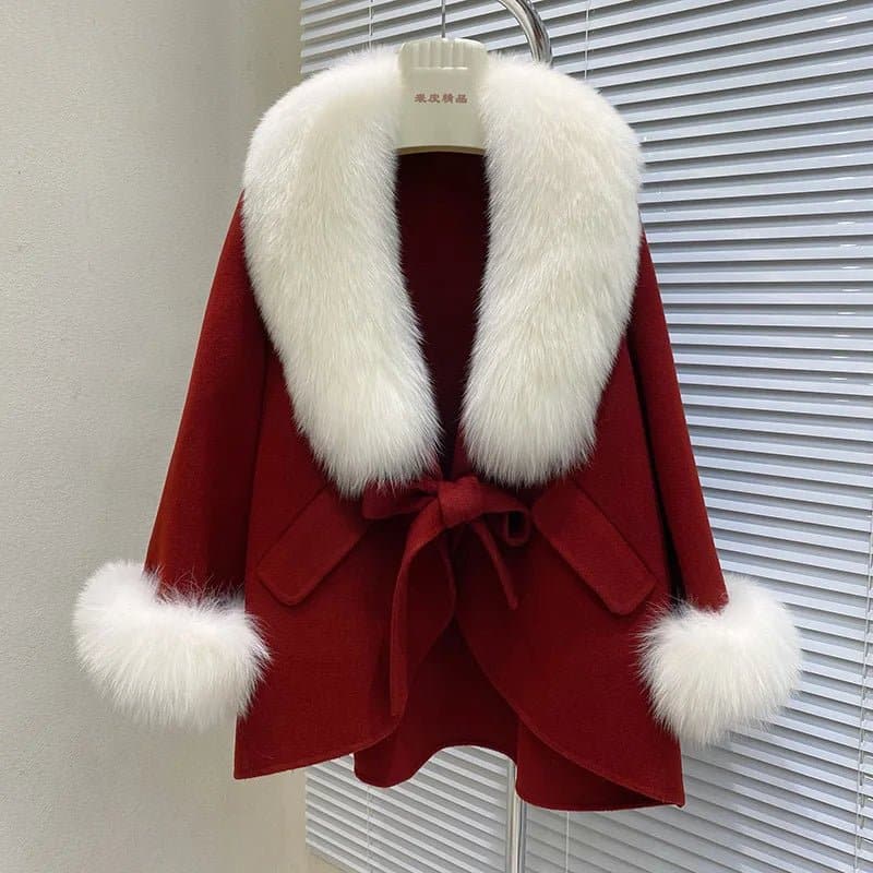 Fox Fur Cotton Cashmere Coat - Wandering Woman