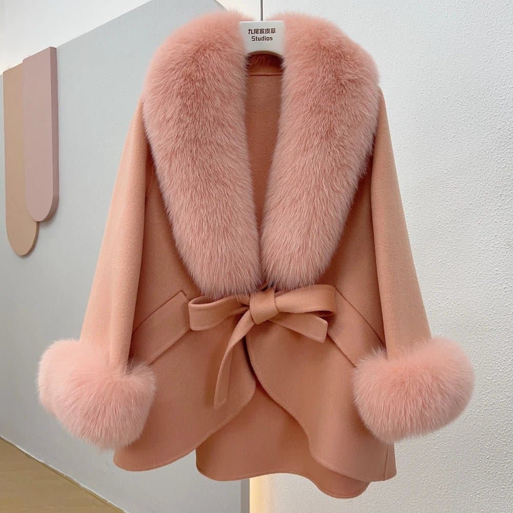 Fox Fur Cotton Cashmere Coat - Wandering Woman