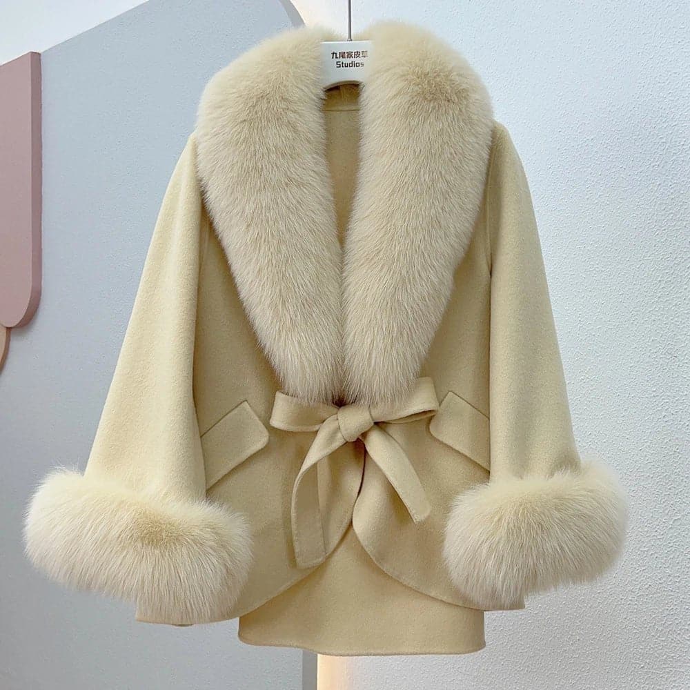 Fox Fur Cotton Cashmere Coat - Wandering Woman