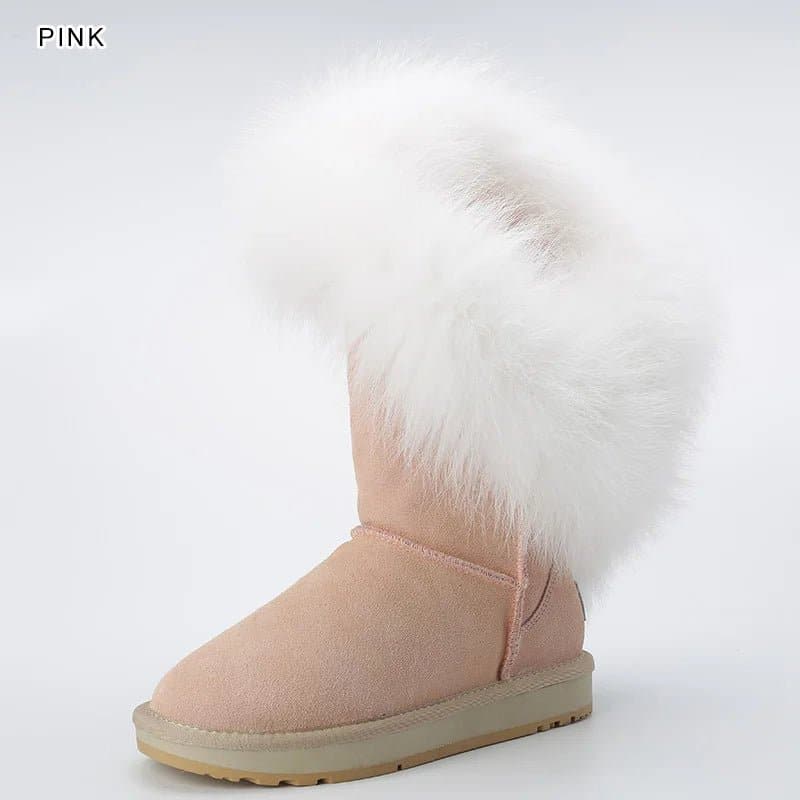 Fox Fur Leather Snow Boots - Wandering Woman