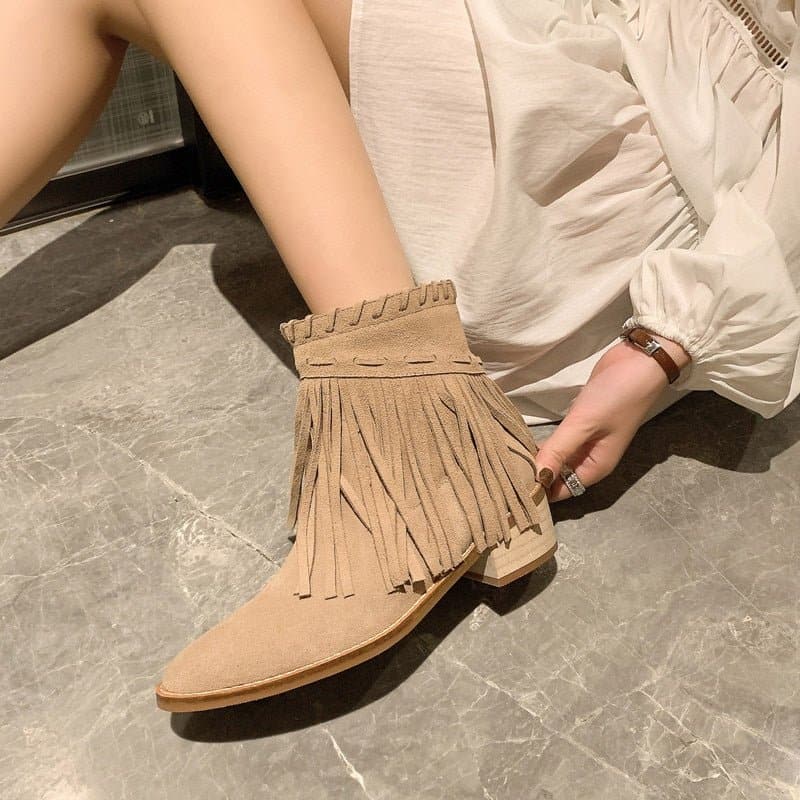 Fringe Leather Ankle Boots - Wandering Woman