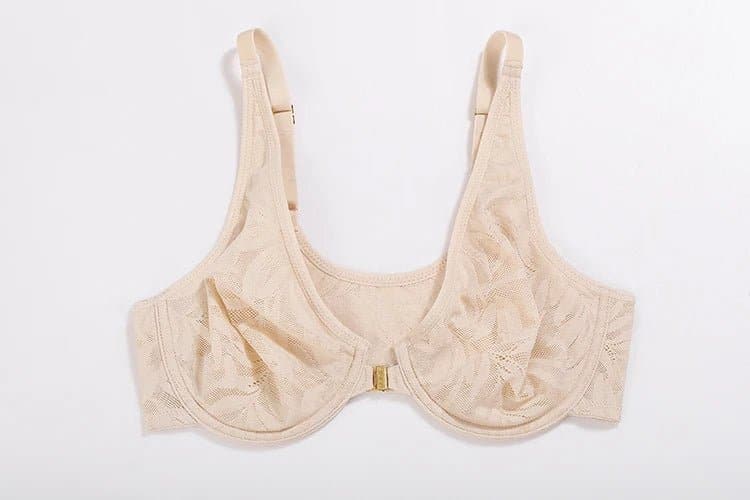 Front Closure Floral Lace Bra - Smooth Plunge, Full Cup, Thin Mold Cup - AISILIN D015C - Wandering Woman