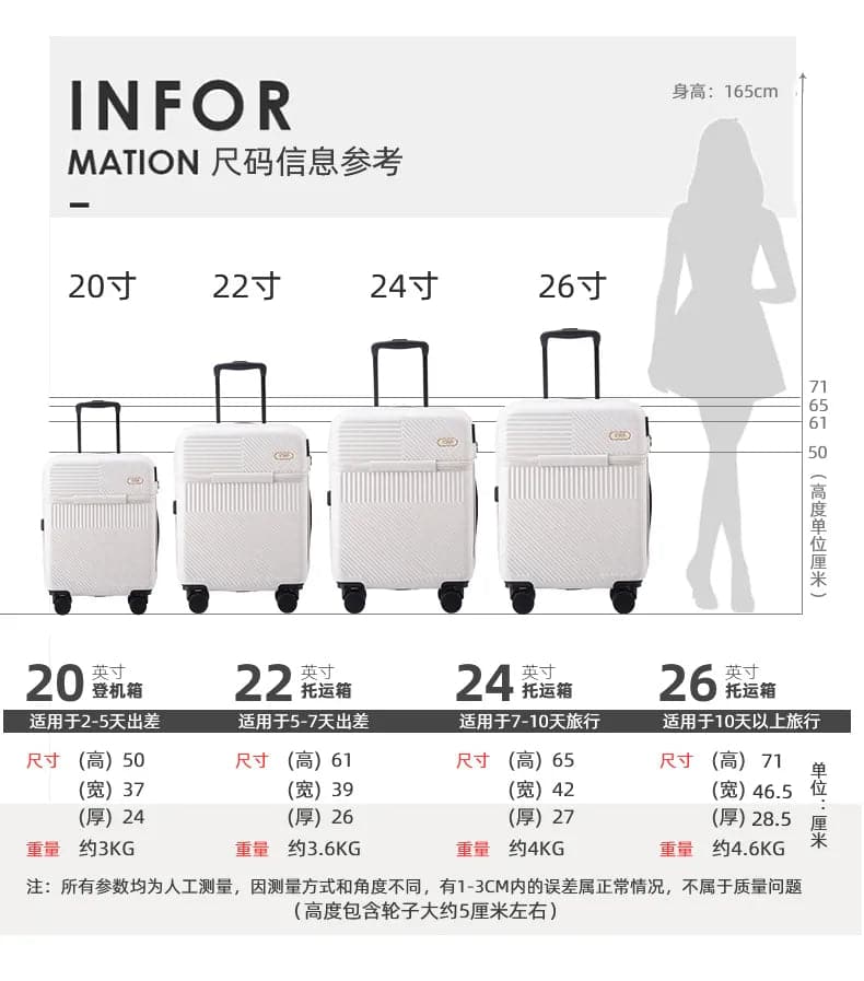 Front Open Suitcase - 55cm Height, Spinner Caster, 4.0kg Weight - kmikli 1685 - Wandering Woman