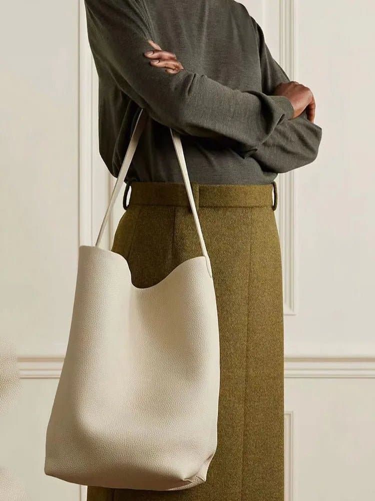 Genuine Leather Bucket Bag - High-Quality Cow Leather Shoulder Handbag - Wandering Woman