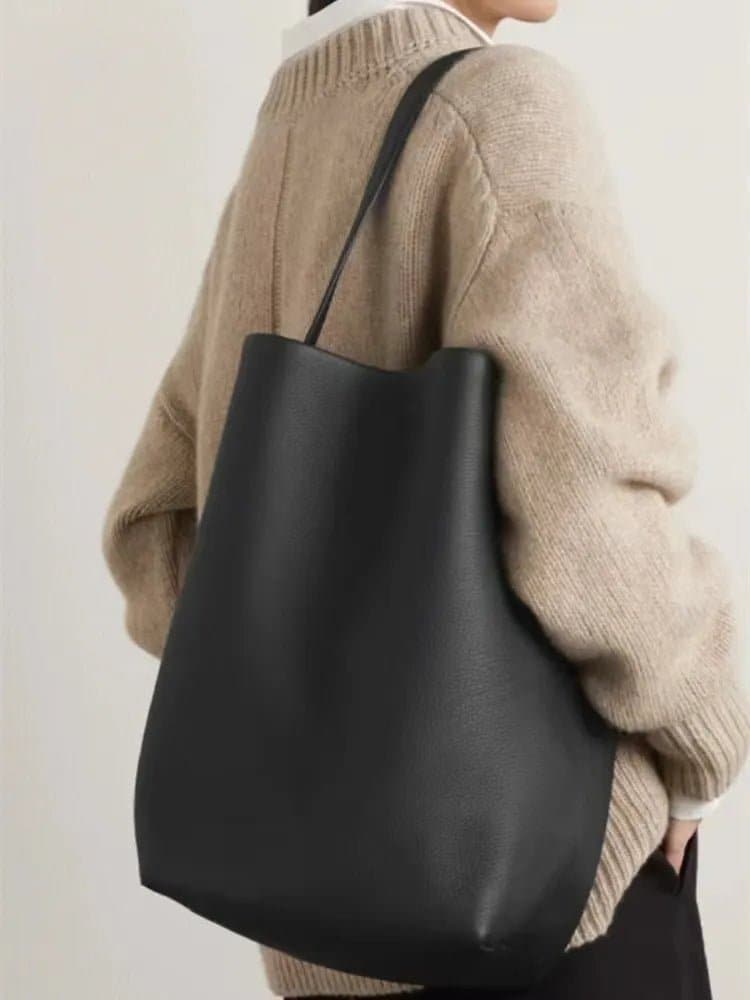 Genuine Leather Bucket Bag - High-Quality Cow Leather Shoulder Handbag - Wandering Woman