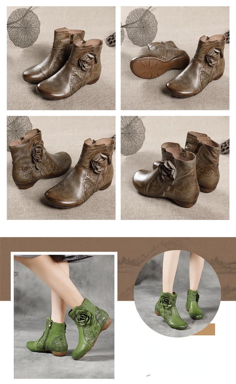 Genuine Leather Handmade Ankle Boots - Wandering Woman