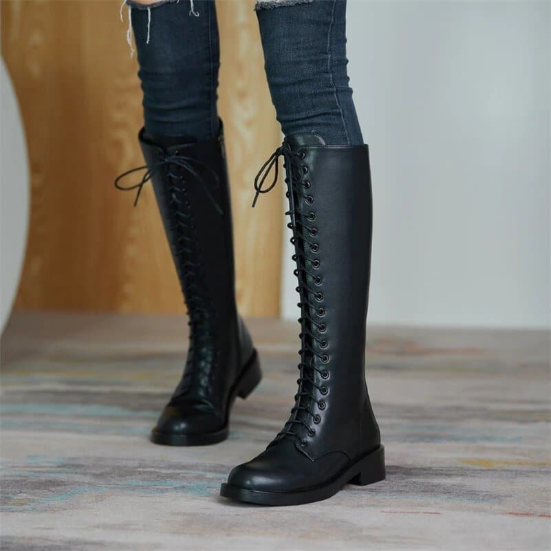 Genuine Leather Knee High Boots - Wandering Woman