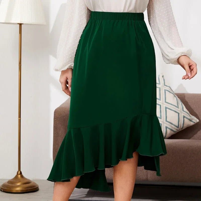 Green Irregular Ruffled Skirts - Wandering Woman