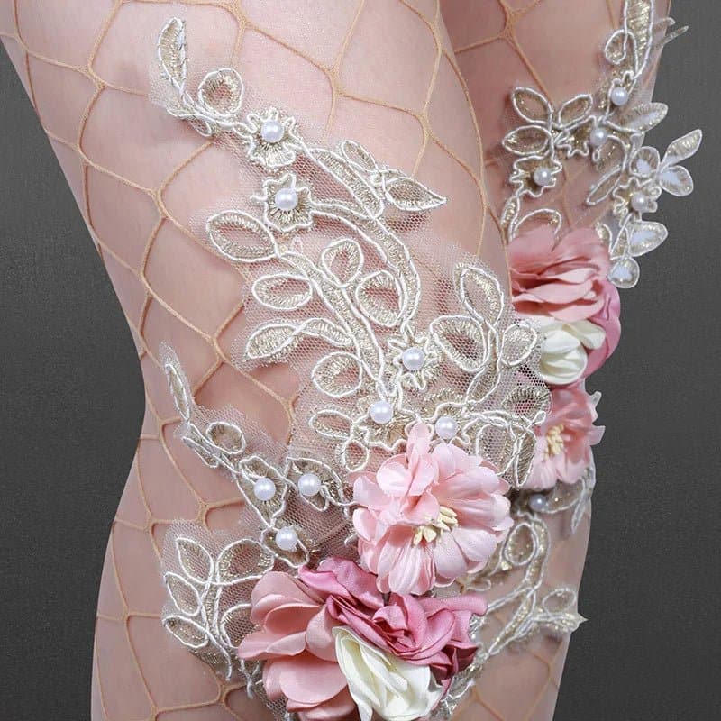 Handmade Fishnet Pink Pantyhose - Floral Pattern Women's Tights - Wandering Woman