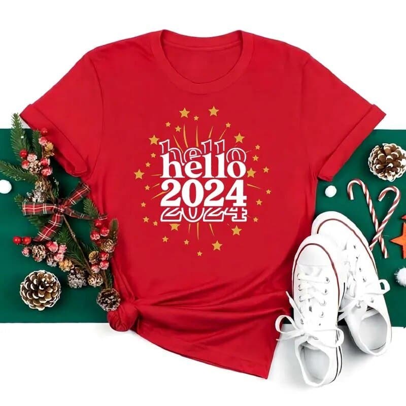 Hello 2024 Happy New Year T-Shirt - Wandering Woman