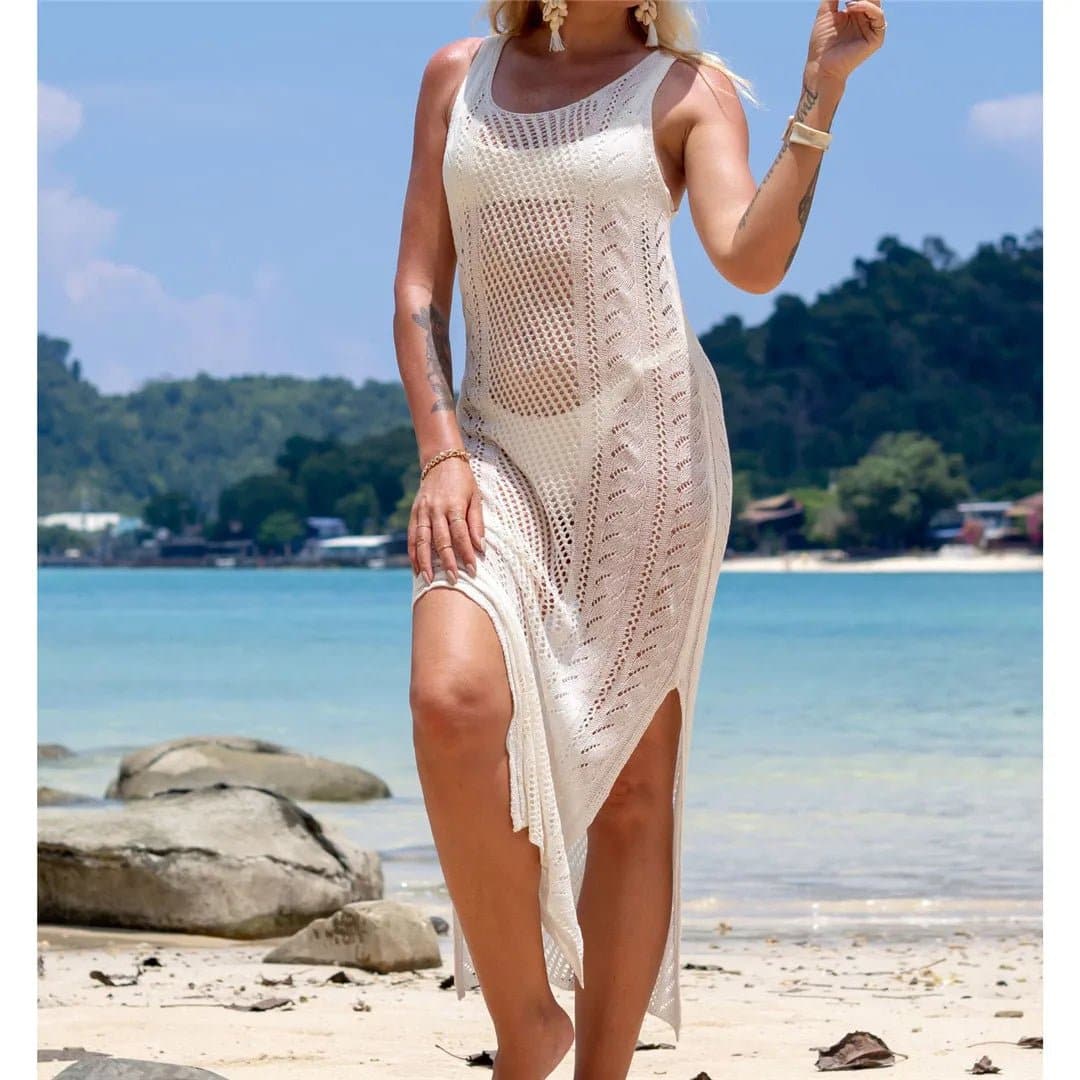 Hollow Out Beach Cover Up - Nylon, Polyester, Rayon, Cotton - Solid Beach Style- Fits 25-34 - Wandering Woman