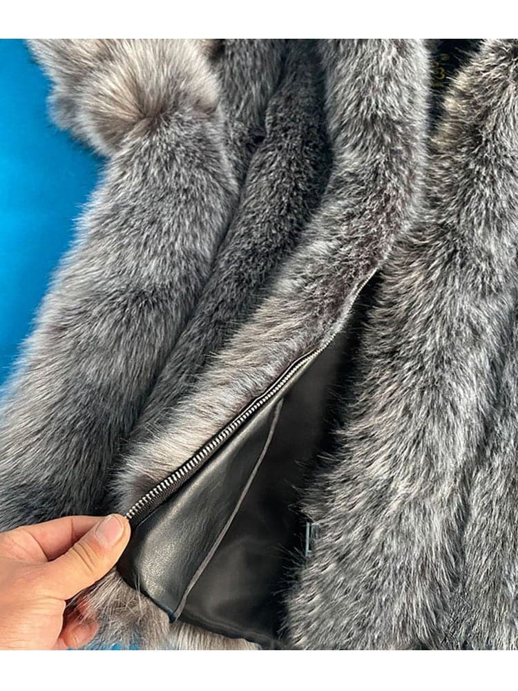 Hooded Faux Silver Fox Fur Coat - Wandering Woman