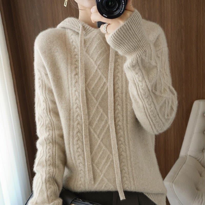 Knitted Cashmere Wool Hooded Sweater - Wandering Woman