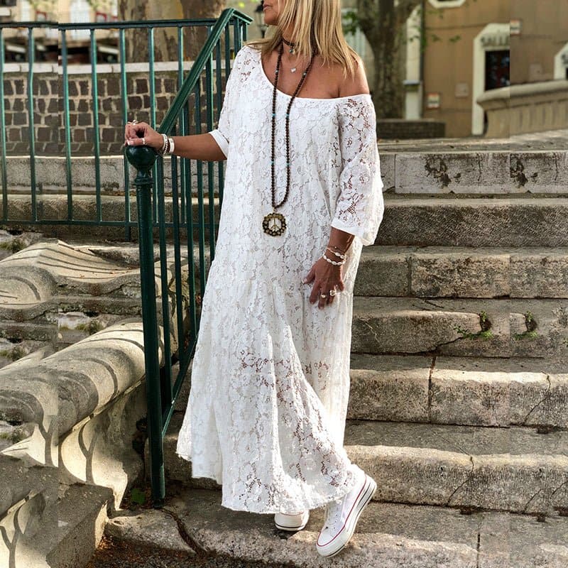 Lace Crochet Maxi Dress - Wandering Woman