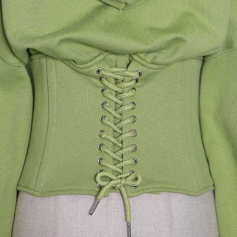 Lace Up Corset Hoodie - Wandering Woman