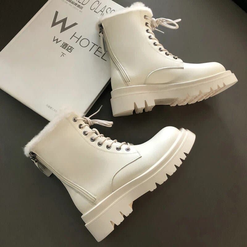 Lace Up Leather Snow Boots - Wandering Woman