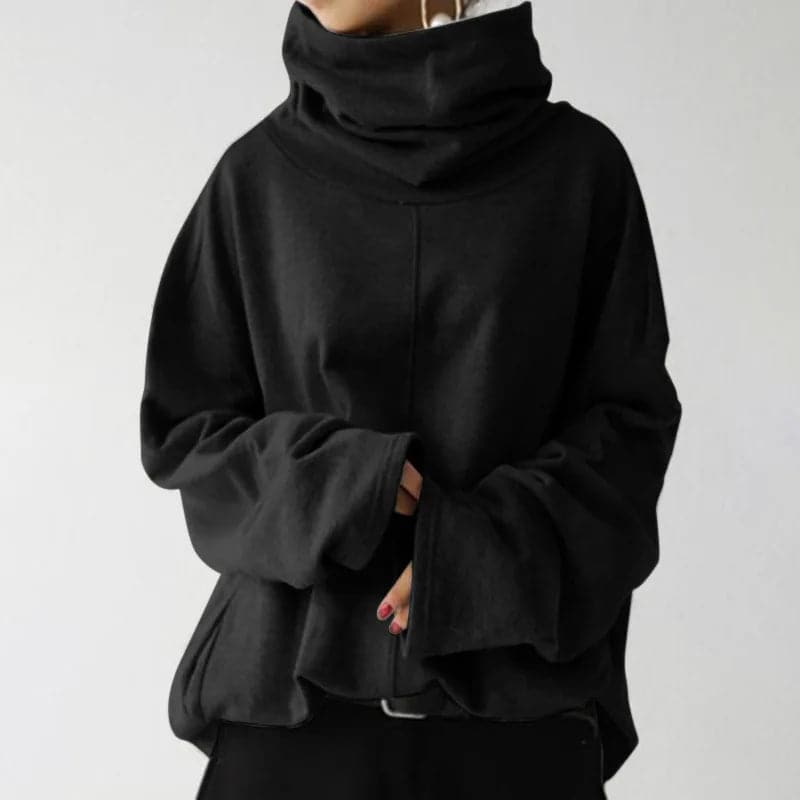 Large Size High-Neck Sweater for Women with Pockets - Loose Fit, Polyester Material - Winter 2021 Collection - Wandering Woman