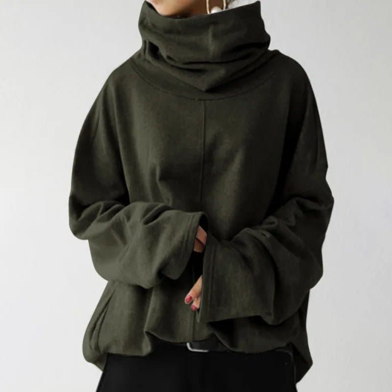 Large Size High-Neck Sweater for Women with Pockets - Loose Fit, Polyester Material - Winter 2021 Collection - Wandering Woman