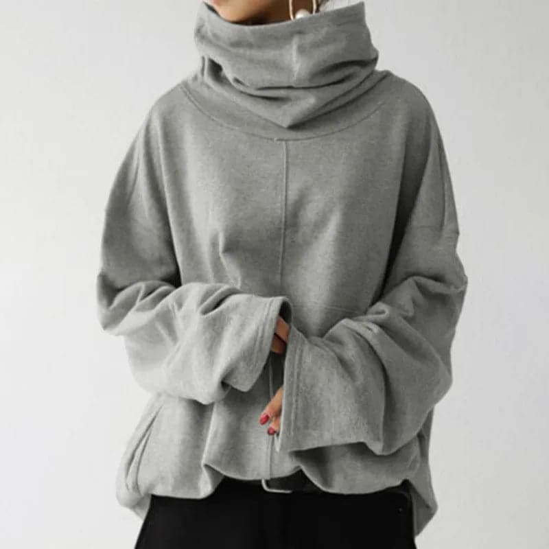 Large Size High-Neck Sweater for Women with Pockets - Loose Fit, Polyester Material - Winter 2021 Collection - Wandering Woman