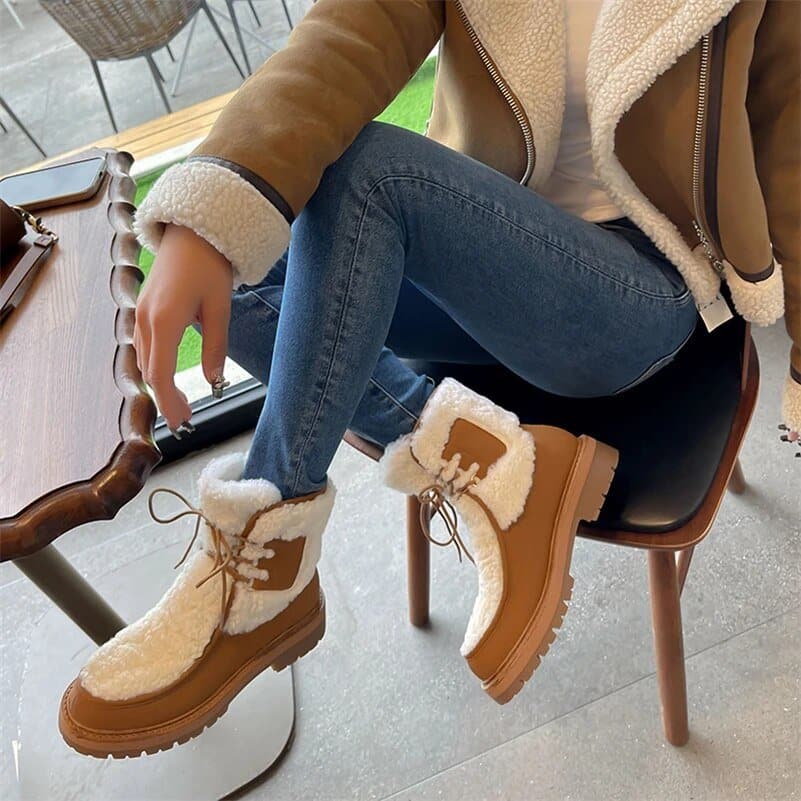 Leather Ankle Wool Snow Boots - Wandering Woman