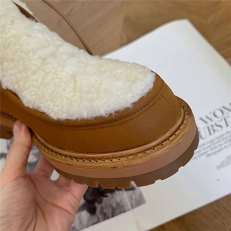 Leather Ankle Wool Snow Boots - Wandering Woman