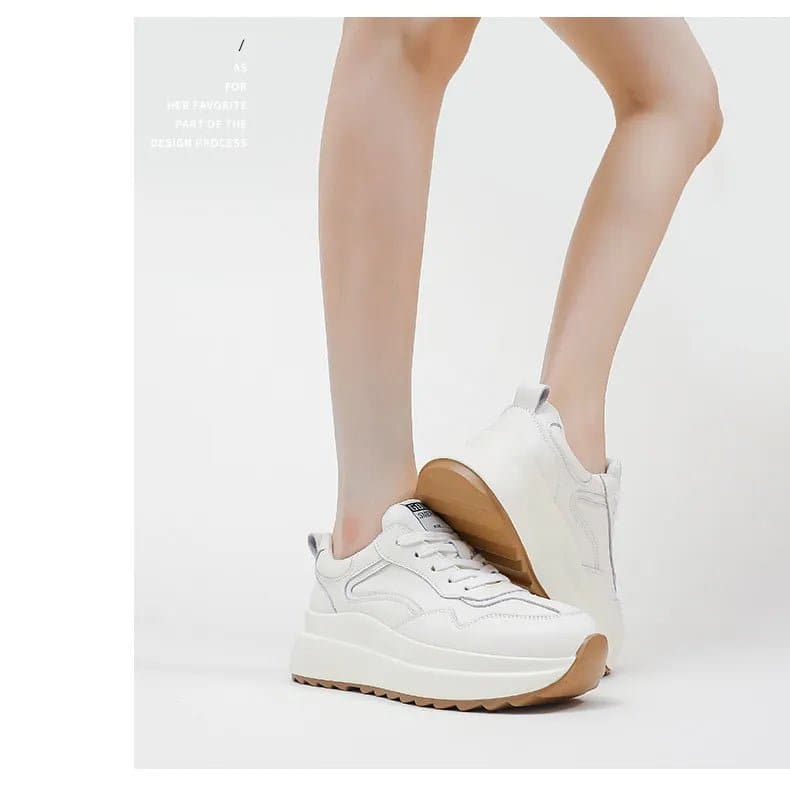 Leather Chunky Platform Sneakers - Wandering Woman