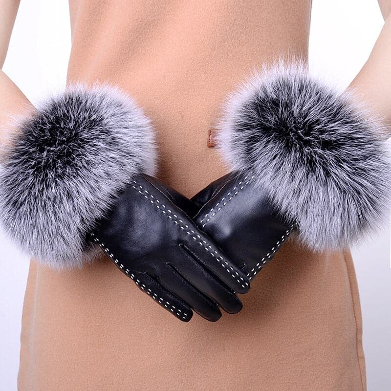 Leather fox Fur Trimmed Driving Gloves - Wandering Woman
