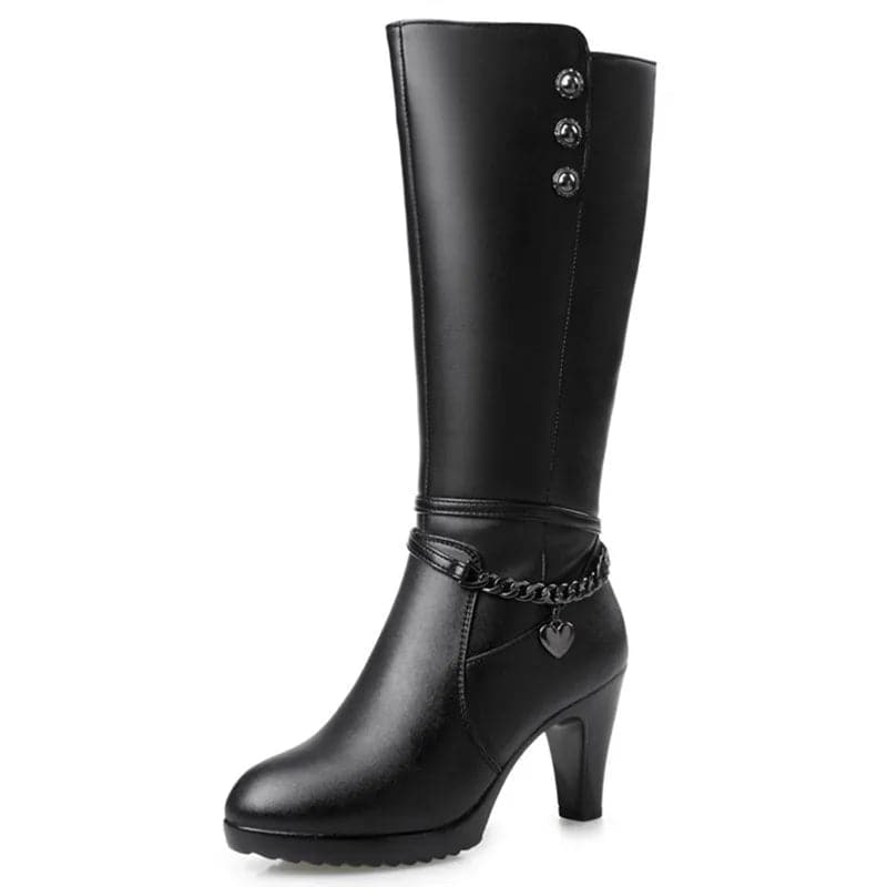 Leather High-heel Winter Boots - Wandering Woman