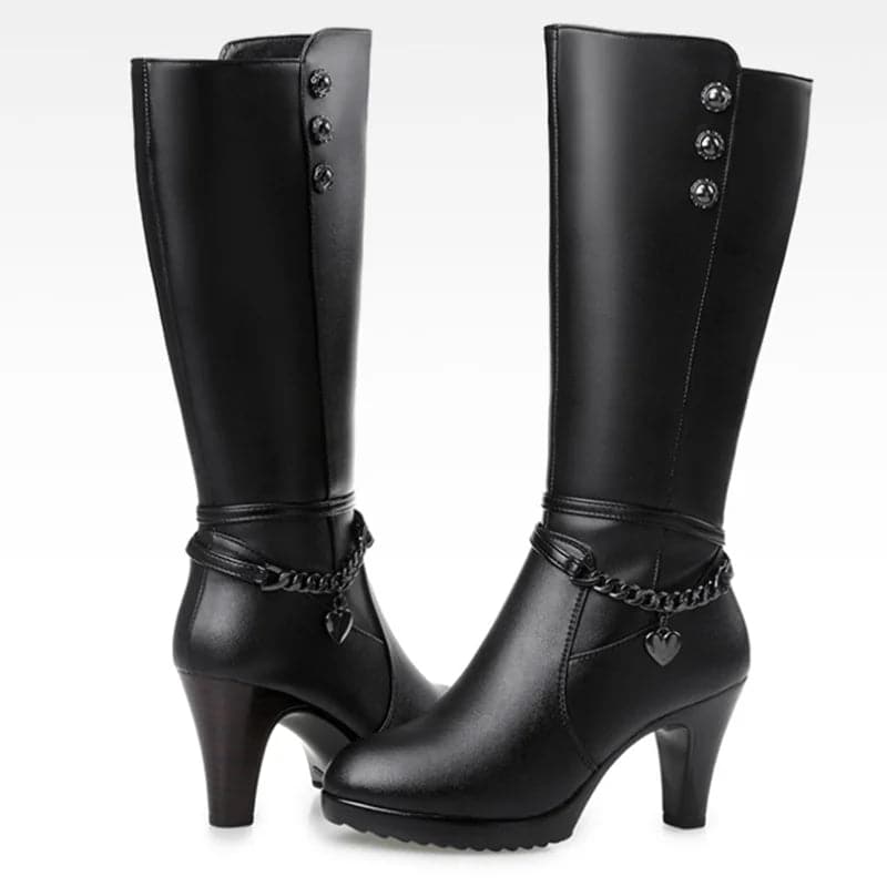 Leather High-heel Winter Boots - Wandering Woman